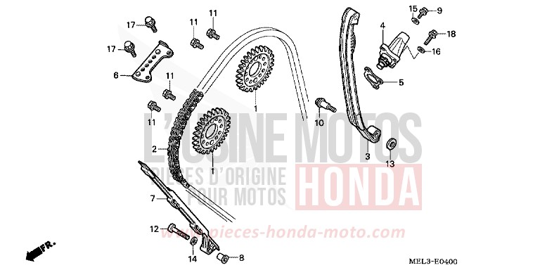 CHAINE A CAMES/TENDEUR de CBR1000RR "Fireblade" WINNING RED (R258BA) de 2007
